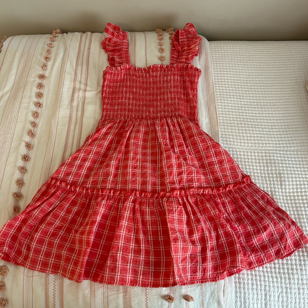 Pink Plaid Smocked Sundress